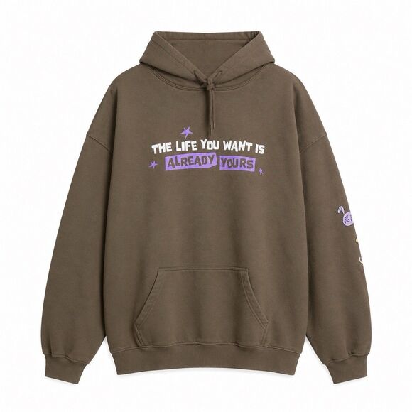 Tops - The Mayfair Group Series 1 Graphic Hoodie Manifesting Streetwear Y2K Brown L/XL